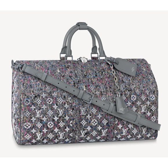 Louis Vuitton Keepall Bandouliere 50 Felt Grey Recycled Logo Weekend Travel Bag - Picture 1 of 12